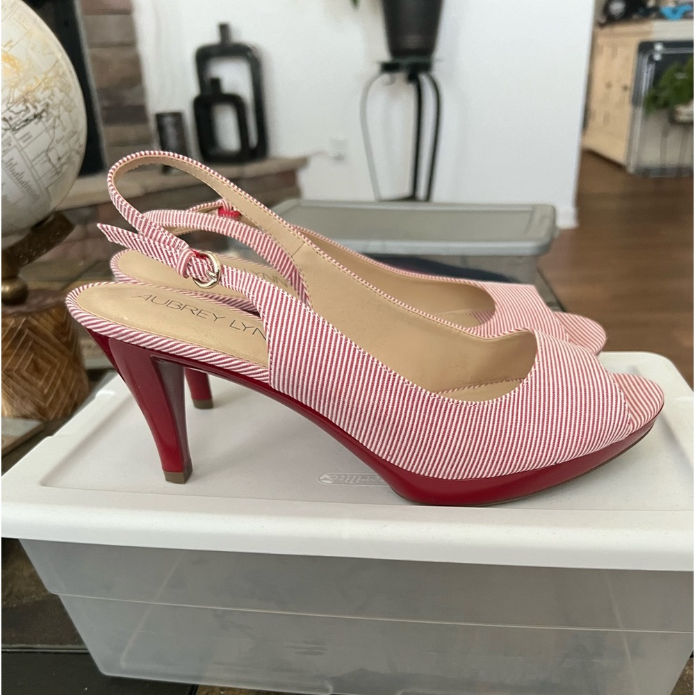 Red Pin Stripe Heels With Matching 2 In 1 Purse - image 1